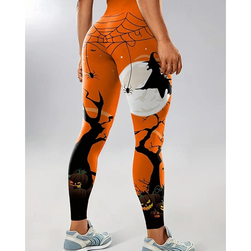 Women's Slacks Leggings Cozy Leggings Streetwear Casual Full Length NaturalPantsHalloween Pumpkin Elastic Waist Printing Comfortable Street Holiday Daily Wear Orange Fall Regular Fit