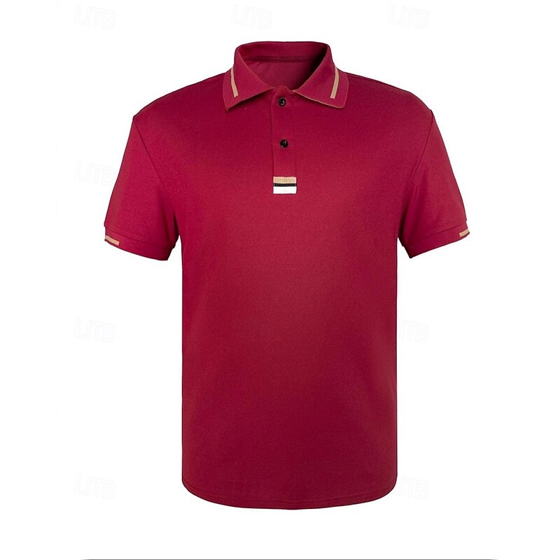 Men's Golf Shirt Golf Polos Shirts Work Casual Lapel Short Sleeve Basic Modern Plain Buttons Summer Regular Fit Wine Golf Shirt2