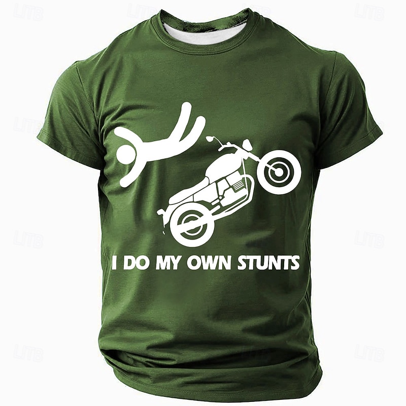 Men's Funny Graphic T-Shirt - I Do My Own Stunts Motorcycle Rider Short Sleeve Casual Tee