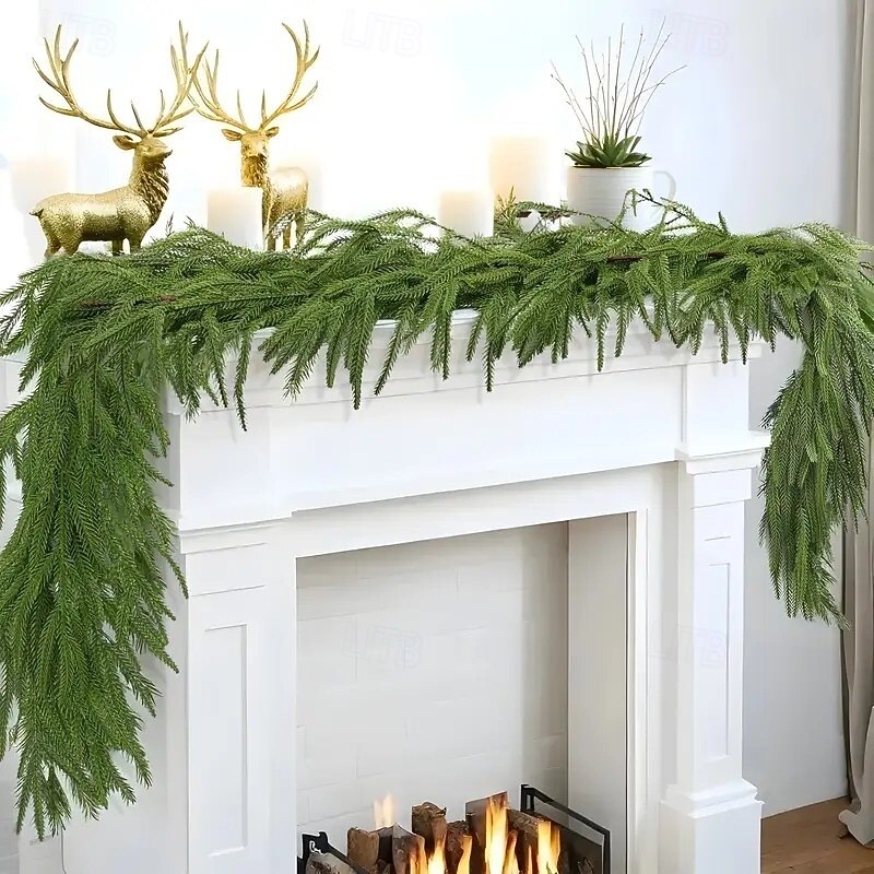 6ft Christmas Artificial Norfolk Pine Garland – Lifelike Green Vine for Dining Room, Mantel, and Outdoor Christmas Decor