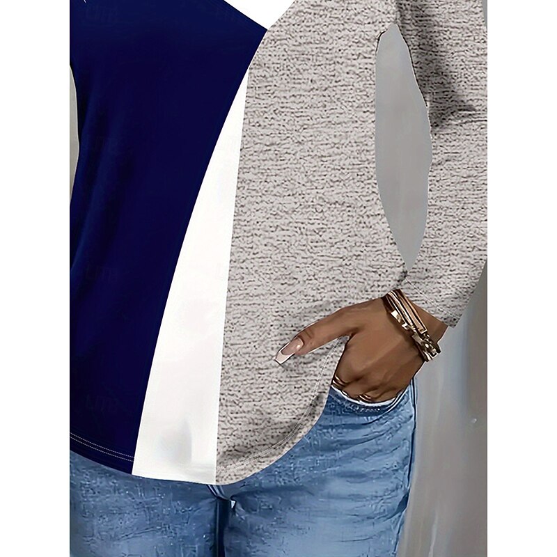 Women's T Shirt Graphic Geometric Color Block Vintage Stylish Classic Long Sleeve V Neck Regular Tops Daily Print Navy Blue Summer Spring Fall3