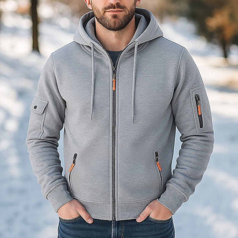 Men's Hoodie Full Zip Hoodie Tactical Hoodie Navy Blue Khaki Dark Gray Gray Hooded Plain Zip Up Zipper Pocket Sports & Outdoor Daily Holiday non-printing Streetwear Cool Casual Winter Spring &  Fall