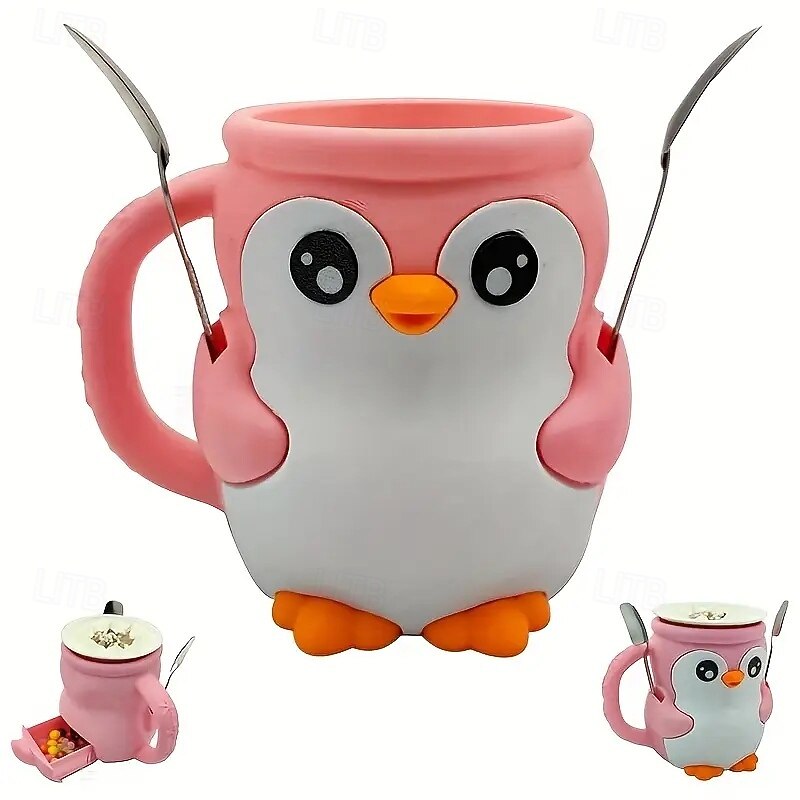 Cute Penguin Ice Cream Pint Holders Leak-Proof Reusable PET Plastic Cup Cozy with Ergonomic Grip Dishwasher-Safe Design for Popsicles, Ice Cream & Cold Treats2