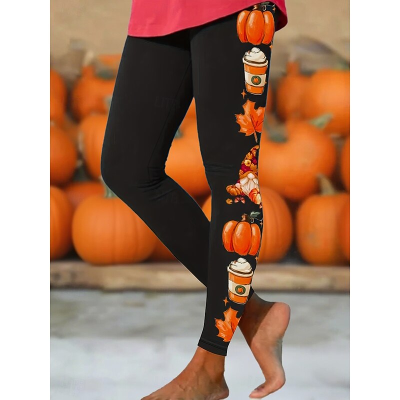 Women's Leggings Vintage Basic Casual Full Length High WaistPantsHalloween Graphic Pumpkin Halloween 3D Print Quick Dry Breathability Soft Stretchy Street Daily Festival Black White Orange Fall Skinny3