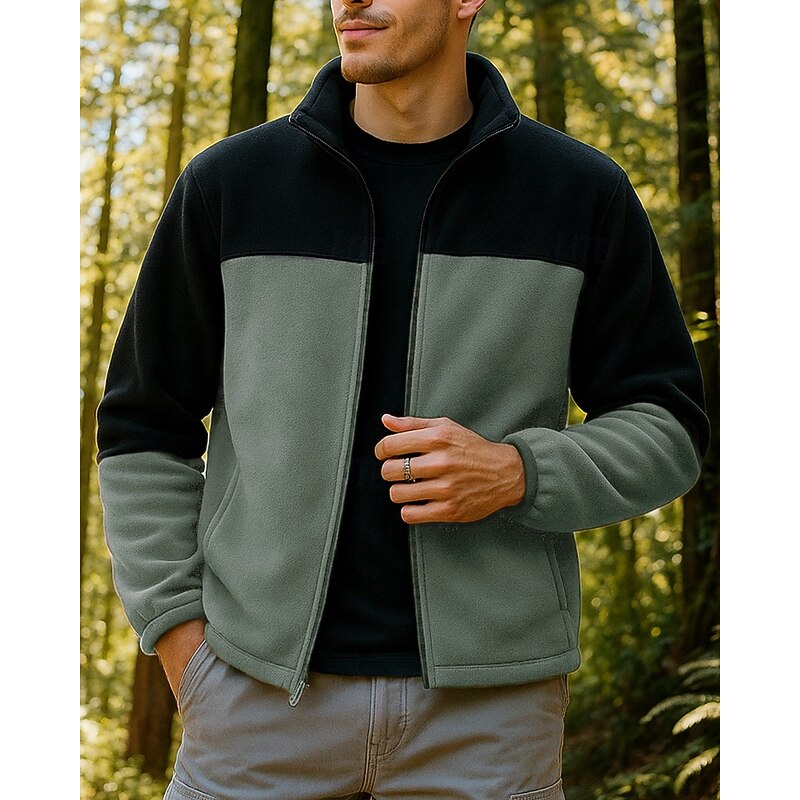 Men's Hiking Jacket Fleece Jacket Winter Outdoor Patchwork Thermal Warm Top Green Grey4