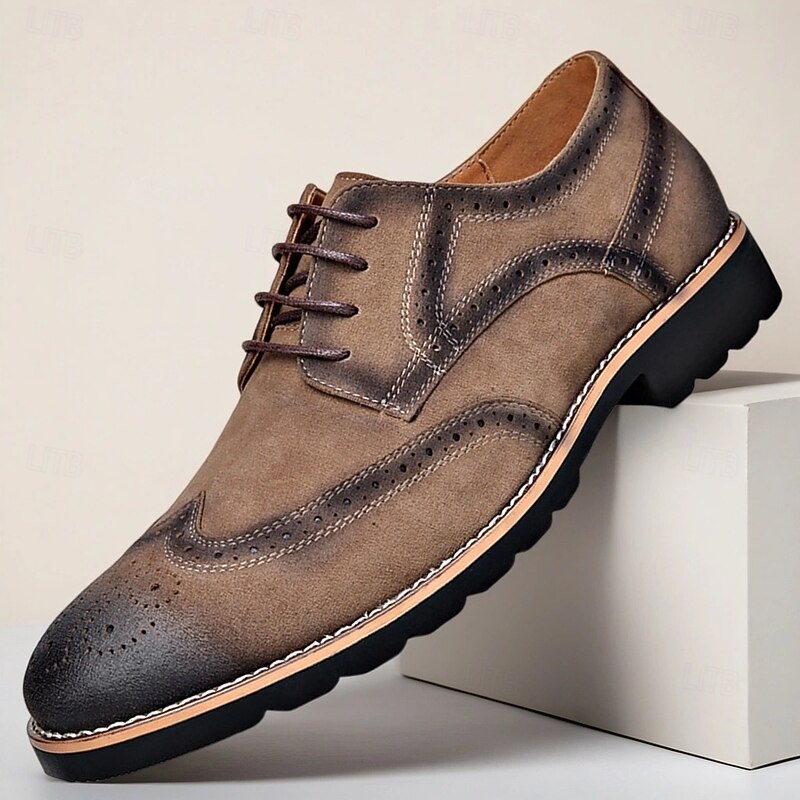 Men's Brown Brogue Derby Shoes – Vintage Lace-Up Dress Shoes for Business, Daily Wear and Smart Casual Outfits