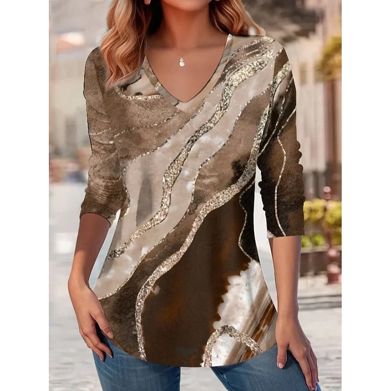 Women's T shirt Long Sleeve Floral Graphic Plants Vintage Stylish Casual Long Sleeve V Neck Regular Tops Daily Print White Light Green Pink Purple Brown  Spring Fall Prefall