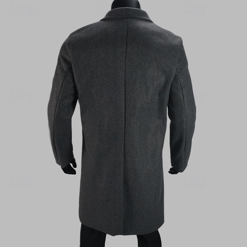 Men's Overcoat Trench Coat Long Trench Coat Vacation Daily Fall Winter Polyester Windproof Warm Outerwear Clothing Apparel Fashion Classic Plain Pocket Lapel Single Breasted3