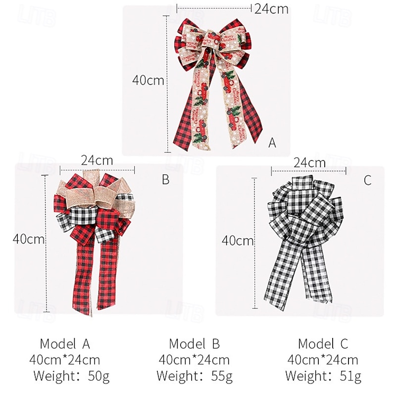 Christmas Plaid Burlap Ribbon Bows, Rustic Christmas Tree Topper Bows, Holiday Decoration Bows for Xmas Tree, Wreaths, Gifts, Party Decor3