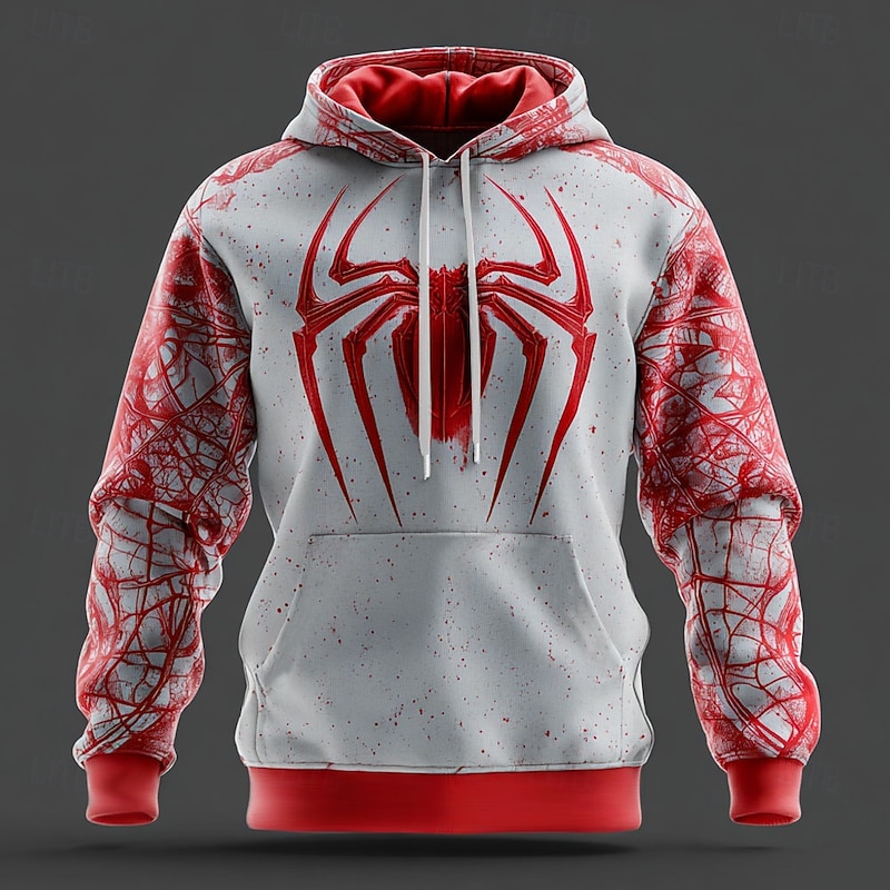 Men's Spider 3D Hoodie Sweatshirt Cool Party Crew Neck Club Streetwear Yellow Red Drawstring Fall Winter Designer