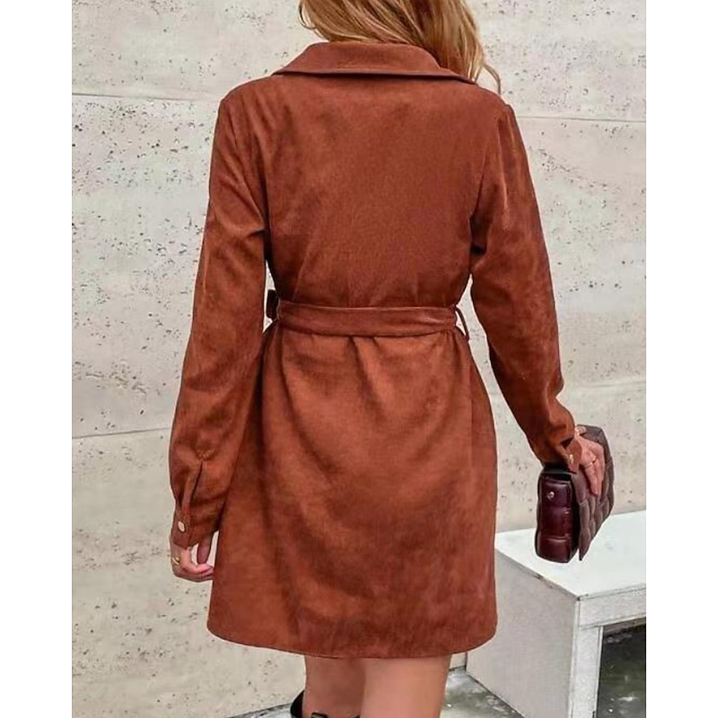 Women's Shirt Jacket Shacket Warm Comfortable Pocket Buttons Casual Plain Daily Wear Going out Casual Daily Weekend Single Breasted Long Turndown Regular Fit Long Sleeve Outerwear Brown Fall Winter4