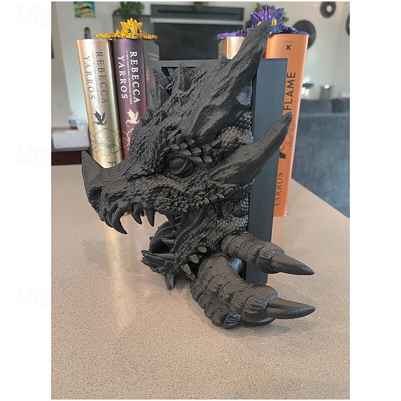 Bookshelf Dragon Decor, Fantasy Decoration, Home Ornament Display Piece, Bookshelf Stand with Dragon Design, Non-Electric3