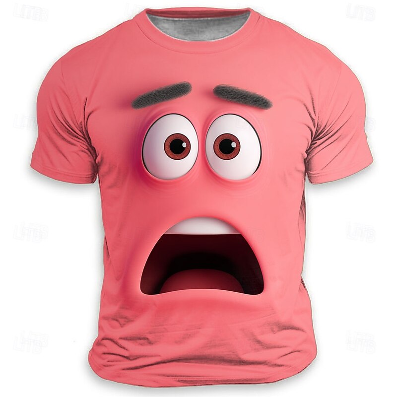 Men's Optical Illusion 3D Funny Emotes T Shirt Short Sleeve T shirt 3D Print Crew Neck Shirt Exaggerated Designer Party Street Casual Yellow Red Blue Summer Spring All Seasons Clothing Apparel S M L2