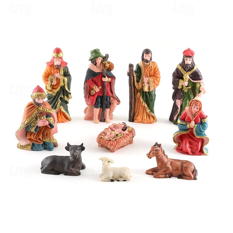 10pcs Christmas Nativity Scene Figurines Set, Resin Holy Family Mary, Joseph, Baby Jesus, Religious Christmas Decor, Nativity Manger Figurines4