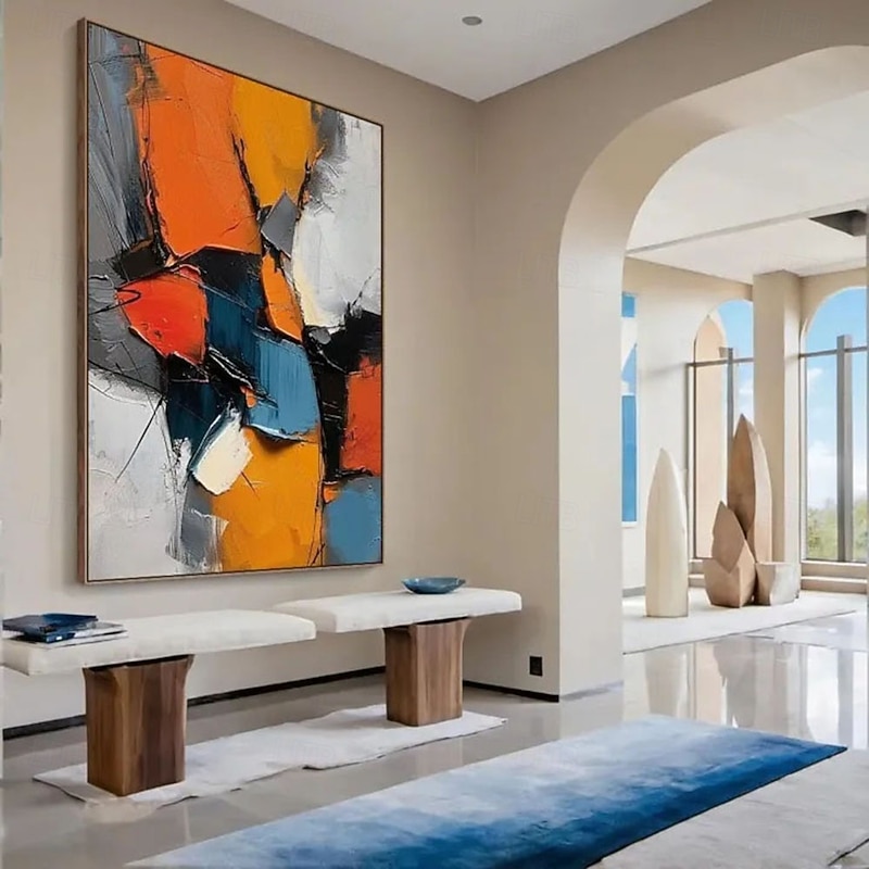 Handmade 3D Oil Painting Abstract Modern Artwork with Vibrant Colors Rich Hues Created Using Impasto Technique Showcasing Textured Brushstrokes Perfect for Interior Decor4