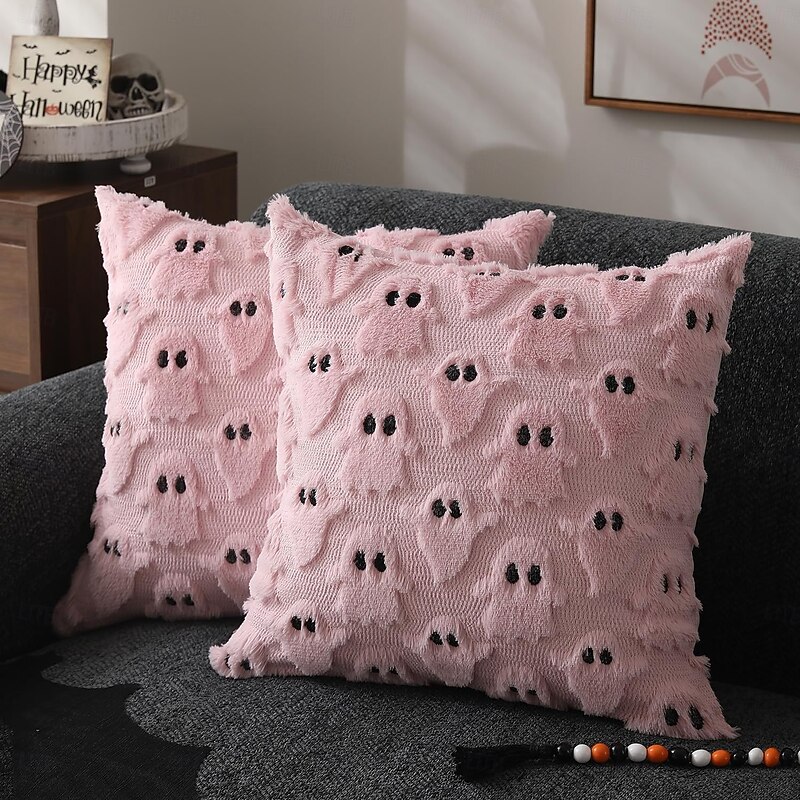 Halloween Ghost Plush Pillow Cover, 3D Decorative Cushion Case for Sofa, Couch, and Living Room Festive Home Decor2