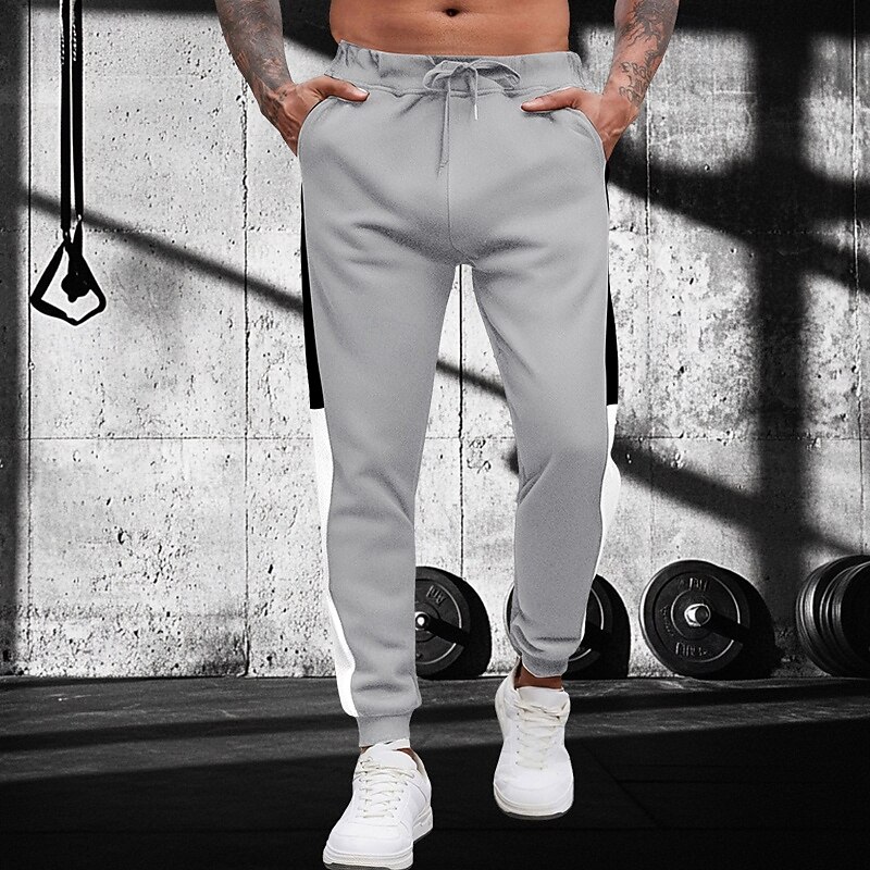 Men's Sweatpants Joggers Trousers Casual Pants Drawstring Side Stripe Elastic Waist Solid Colored Moisture Wicking Breathable Full Length Outdoor Daily Running Fashion Classic Style Black Light Grey4
