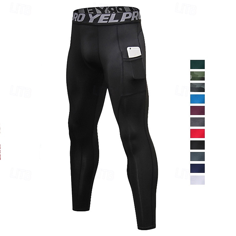Men's Compression Pants Compression Tights Leggings Sports Baselayer with Pockets High Waist Bottoms Athleisure Gym Workout Fall Quick Dry Gym Basketball Athletic Regular Fit Sportswear Activewear
