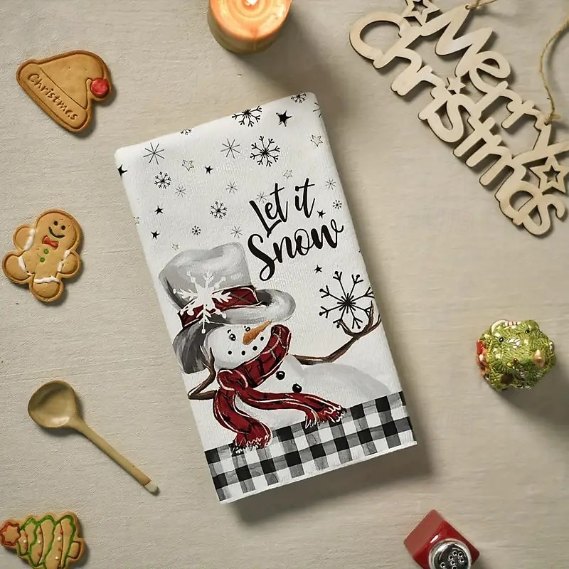 2pcs Christmas Buffalo Check Snowman Kitchen Towels – Seasonal Christmas Dish Towels, Hand Towels, Tea Towels for Winter Holiday and Home Decor4