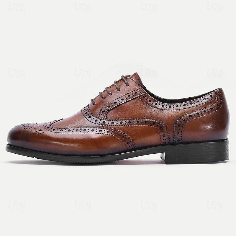 Men's Brown Wingtip Brogue Oxford Shoes – Vintage Lace-Up Leather Dress Shoes for Parties, Business Events and Special Occasions3