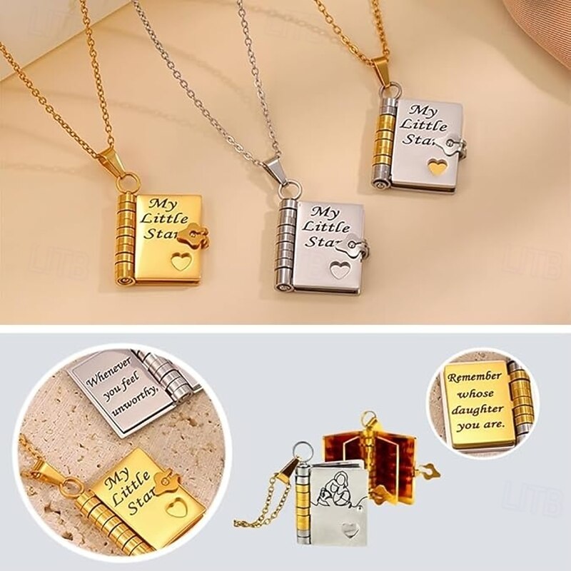For Granddaughter The Most Beautiful Chapter Book Necklace Adjustable My Little Star Book Necklaces with 6 Pages of Engraved Information Unique Gift from Grandma & Grandpa2