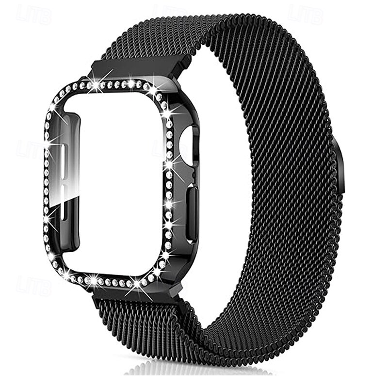 Milanese Loop Compatible with Apple Watch band 38mm 40mm 41mm 42mm 44mm 45mm 49mm with Case Glitter Bling Diamond Stainless Steel Strap Replacement Wristband for iwatch Ultra 3 2 Series 11 10 9 8 72