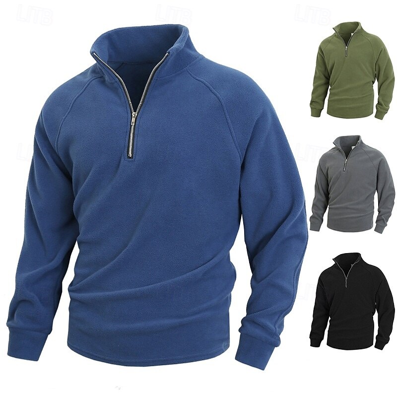 Men's Sweatshirt Fleece Sweatshirt Pullover Quarter Zip Sweatshirt Black Army Green Blue Dark Gray High Neck Plain Zip Up Sports & Outdoor Casual Daily Streetwear Cool Sportswear Winter Spring &  Fall