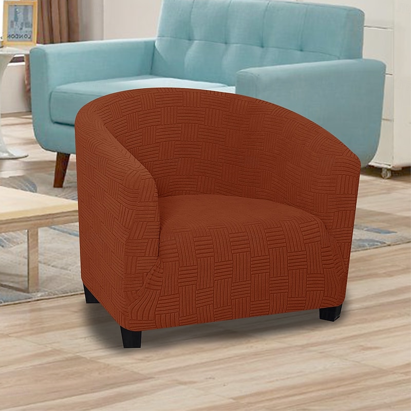 Half-Round Upholstered Chair with 5x5 Grid Stitching  One-Piece Curved Accent Lounge Chair for Living Room or Bedroom2