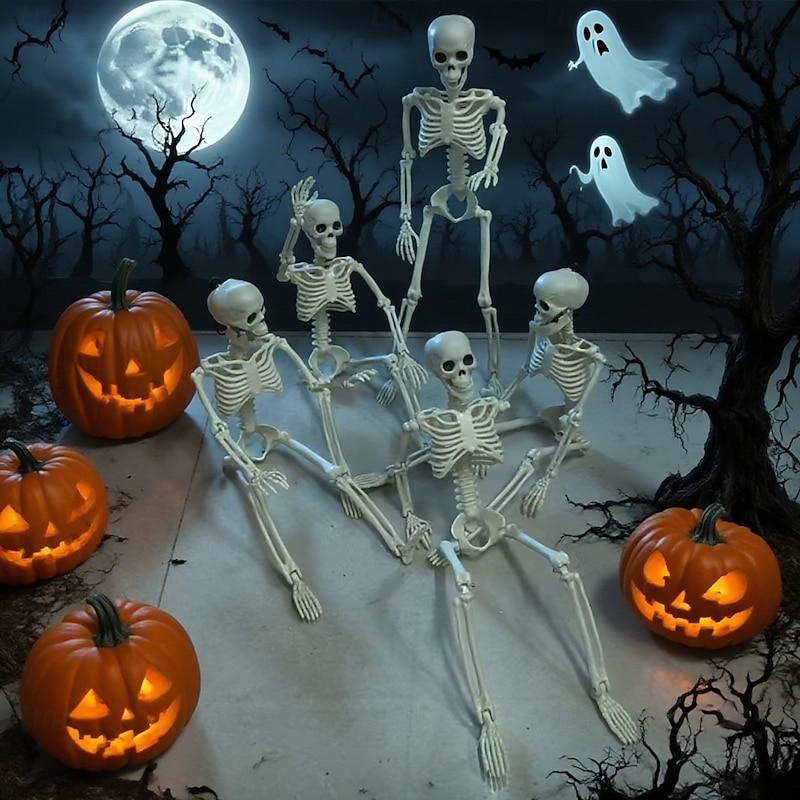 Full Body Skeleton with Movable Posable Joints, Realistic Plastic Bones Halloween Prop for Outdoor Haunted House Decorations2