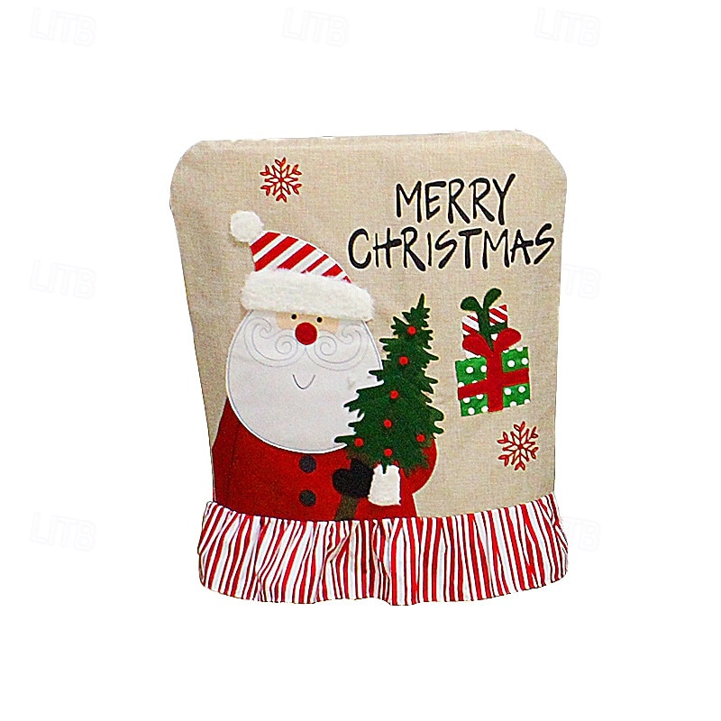 Christmas Chair Cover Embroidered Santa and Snowman Chair Back Covers with Lace Festive Holiday Seat Slipcovers Decorative Cushion Perfect Christmas Home Party Decoration3