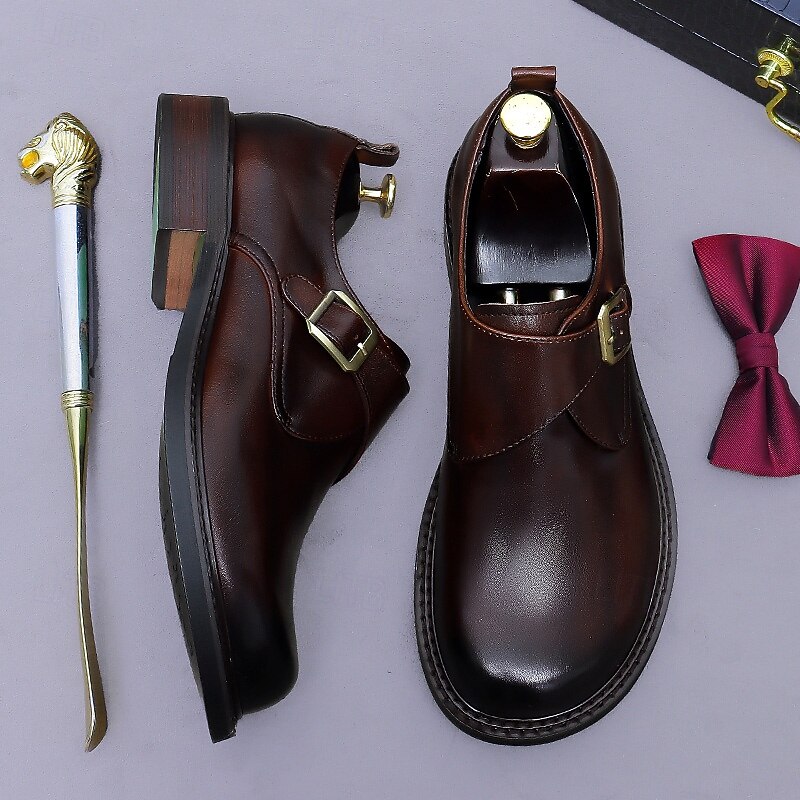 Men's Genuine Leather Monk Strap Dress Shoes- First Layer Cowhide Classic Business Formal Buckle Shoes for Office, Weddings, and Professional Attire4