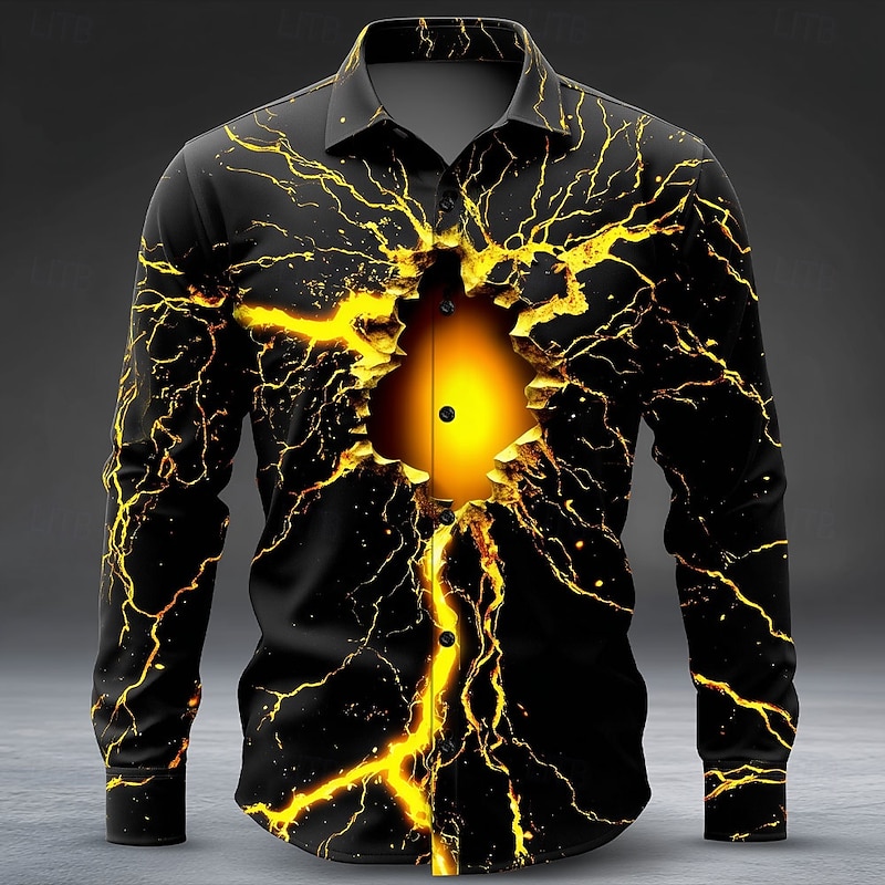 Halloween Men's Optical Illusion Lightning Shirt Button Up Shirt Long Sleeve Dark Punk Gothic Style Outdoor Holiday Summer Spring Turndown 3D Print Collared Shirts Red Blue Purple Orange Green