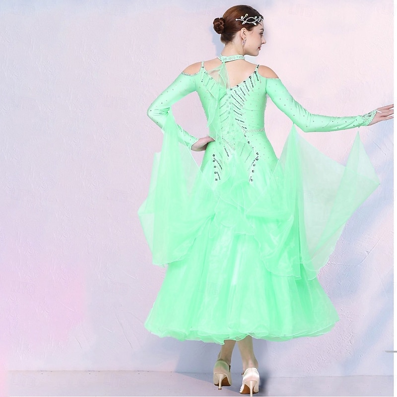 Ballroom Dance Dress Crystals / Rhinestones Women's Performance Training Long Sleeve Modern Waltz Dance Costumes4