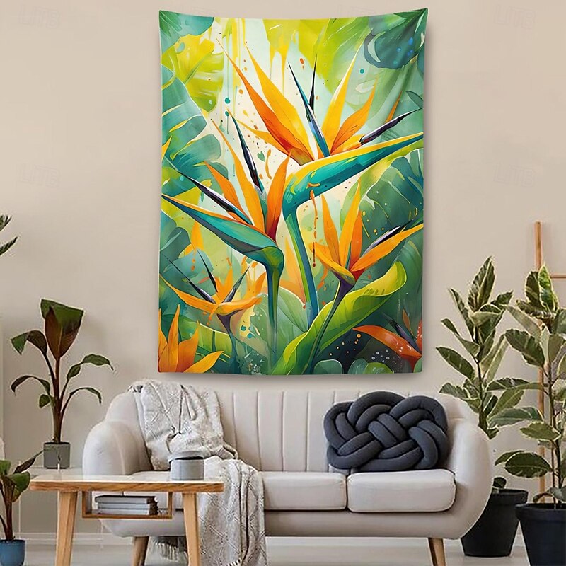 Tapestry Blanket Wall Hangings Bird of Paradise Green Plant Art Vibrant Bedroom Living Room Dorm Home Decor3