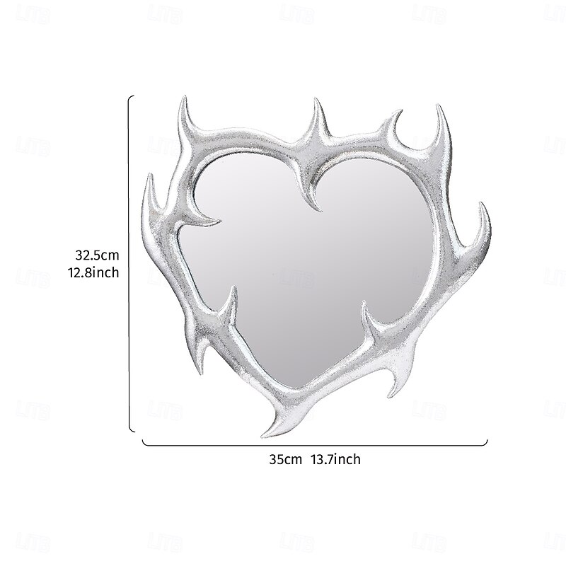 1PC Resin Material Flame Heart-shaped Home Decoration Hanging Mirror Indoor Decoration Makeup Mirror Suitable for Wall Decoration Makeup Table Mirror and Photography Prop Decoration3