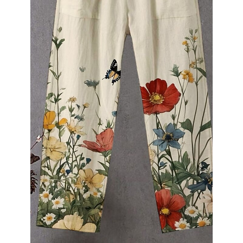 Women's Chinos Pants Trousers Streetwear Casual Full Length High Waist Floral Elastic Waist Print Breathability Comfortable Stretchy Vacation Street Daily Wear Khaki Summer Spring Fall Regular Fit2