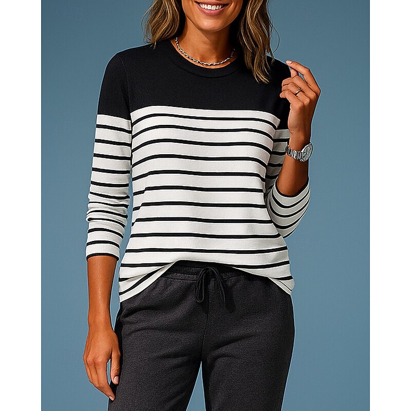 Women's Pullover Sweatshirt Casual Tops Long Sleeve Top Athleisure Fall Stripes Fashion Outdoor Travel Sportswear Activewear Black White Red3