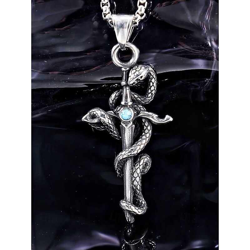 Men's Halloween Titanium Steel Snake Sword Pendant Necklace – Gothic Punk Cross Chain Jewelry for Costume Parties, Cosplay and Daily Fashion3