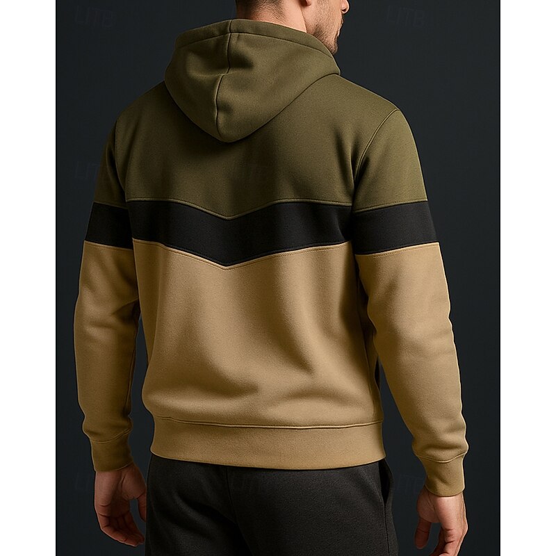 Men's Casual Sweatshirt Pullover Hoodie Thick with Pockets Long Sleeve Top Athleisure Patchwork Warm Outdoor Travel Running Sportswear Activewear White Yellow Army Green2