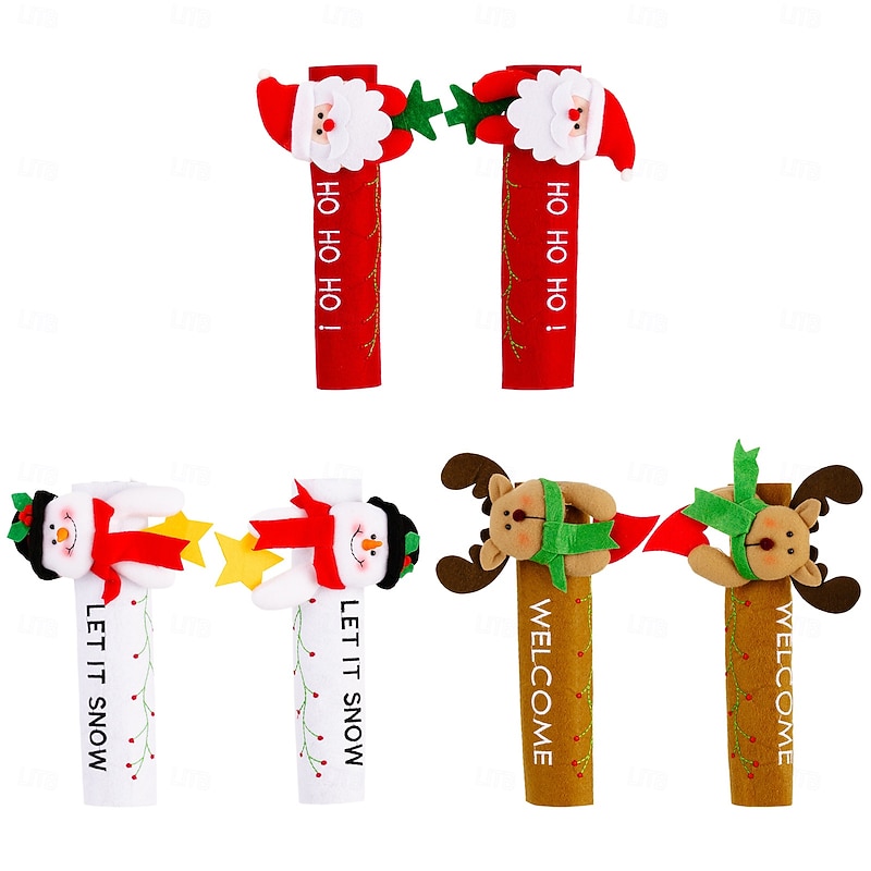 Christmas Refrigerator Handle Covers, Cute Santa Claus Door Handle Protectors, Holiday Kitchen and Home Decor, Festive Cartoon Door Grip Covers3