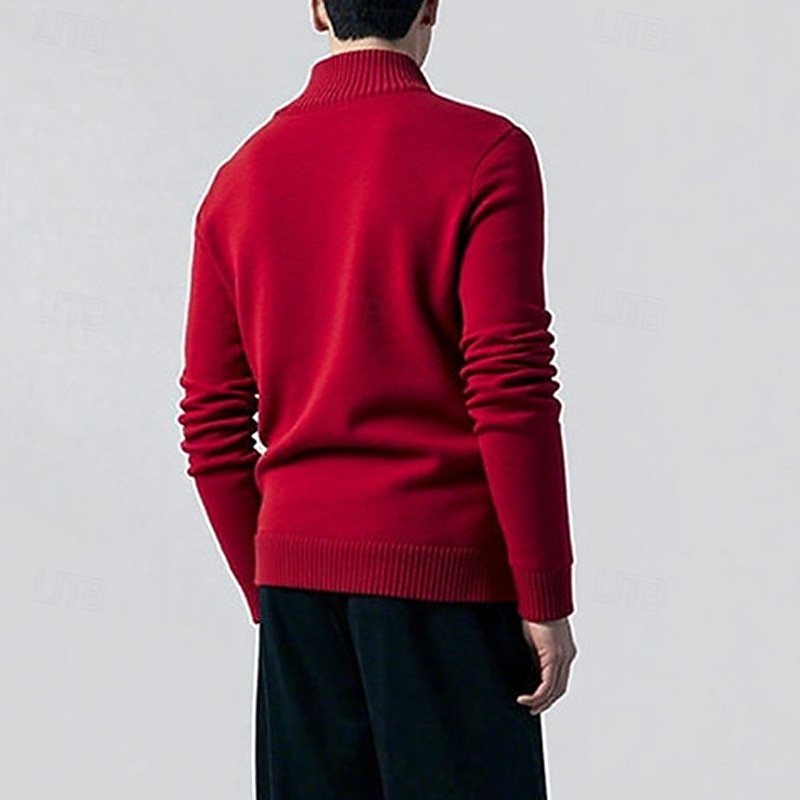 Men's Pullover Sweater Jumper Knit Sweater Ribbed Knit Regular Tops Knitted Stripes V Neck Fashion Basic Vacation Daily Wear Clothing Apparel Fall Winter Black Red M L XL4