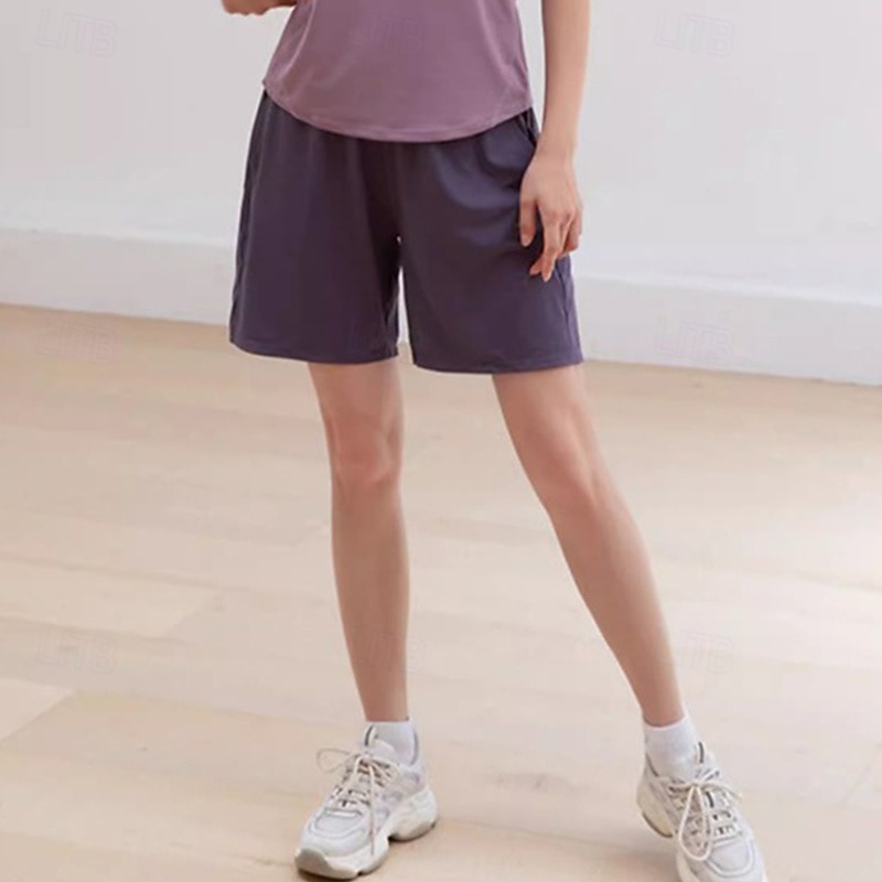 Women's Workout Activewear Sports Shorts Zip Up Pocket High Waist Gym Running Yoga Bottoms Solid Color Black Purple Sports Activewear Loose Fit3