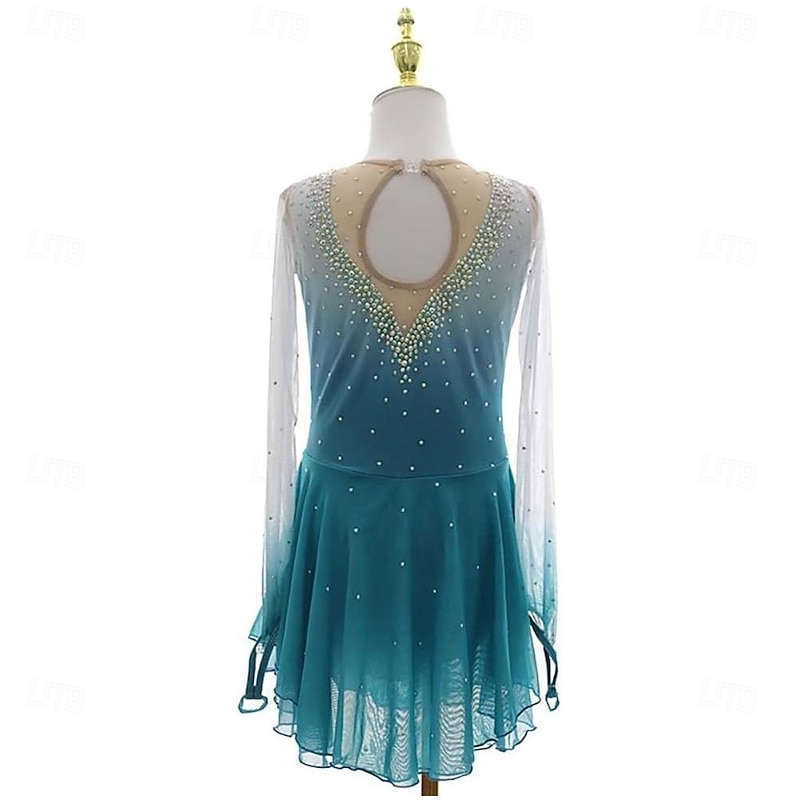Figure Skating Dress Girls Teens Blue Gradient Ice Skating Competition Costumes Elegant Figure Skating Skirt2