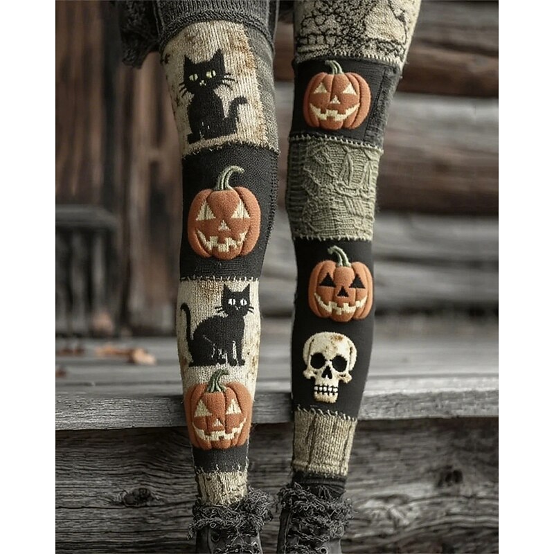Women's Pants Trousers Leggings Cozy Leggings Streetwear Casual Full Length High WaistPantsHalloween Pumpkin Elastic Waist Print Breathability Comfortable Stretchy Vacation Street Daily Wear Orange