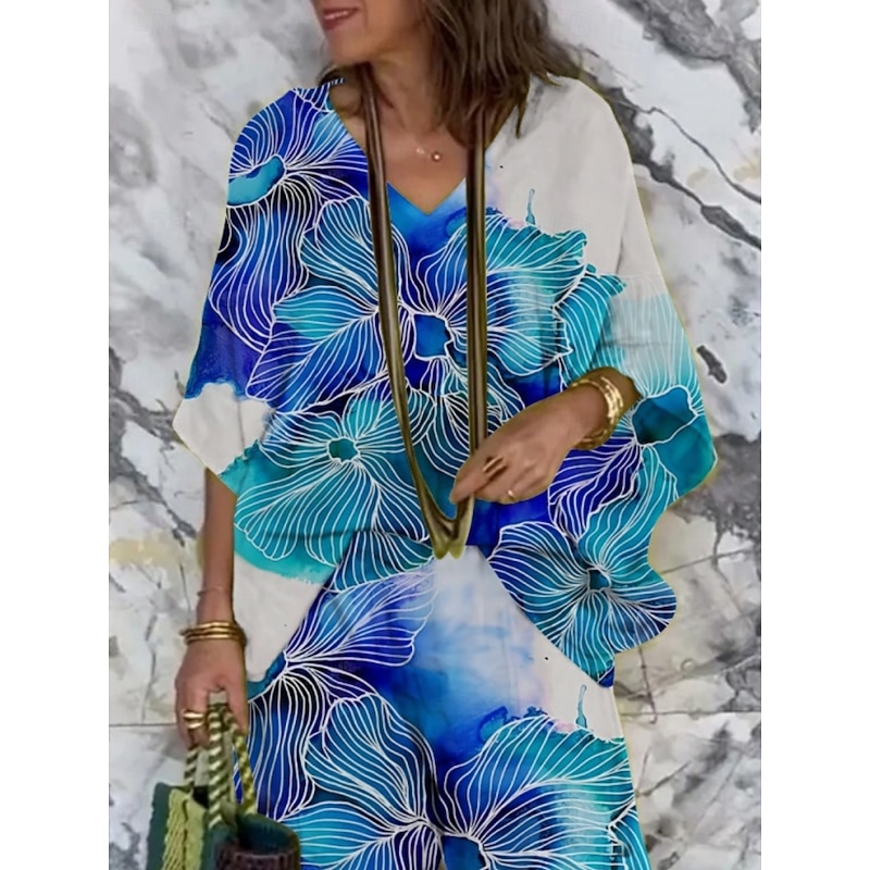 Women's Vacation Fashion Pants Sets 3/4 Length Sleeve V Neck Butterfly Print Vacation Daily Holiday Blue Summer Regular Fit3