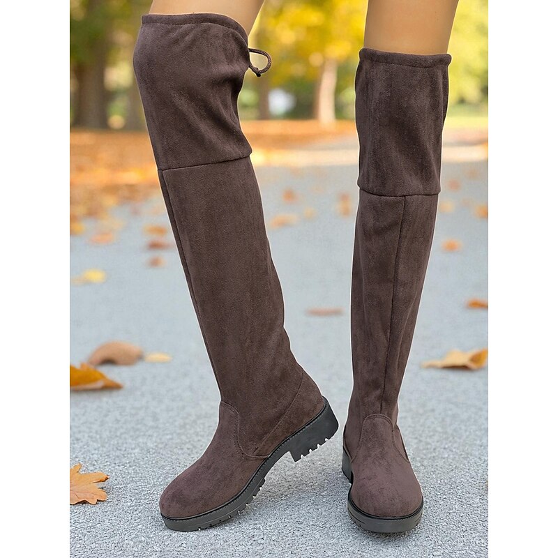 Women's Faux Suede Over the Knee Boots with Tie Back – Casual Stretch Tall Boots for Fall, Winter and Streetwear Outfits4