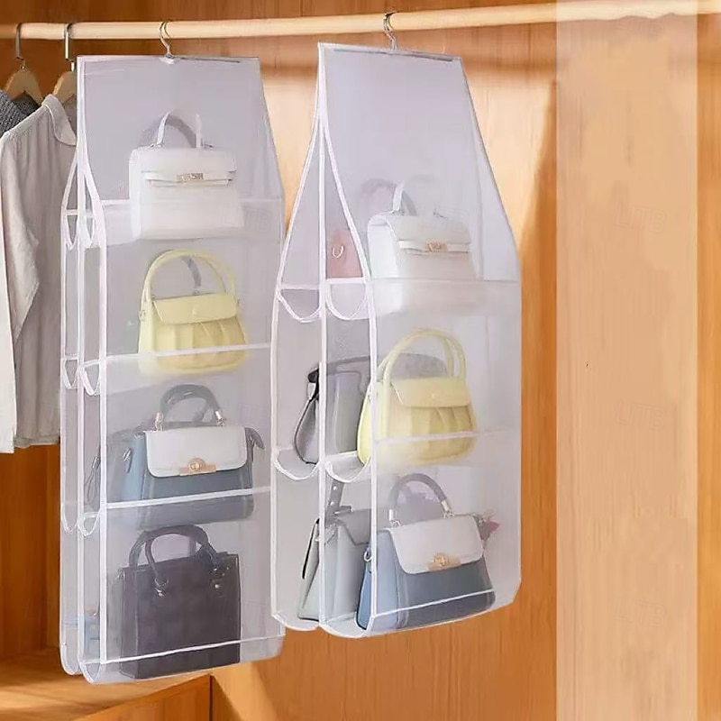 2PCS Bag Storage Hanging Organizer, Multi-Layer Space-Saving Purse and Handbag Rack for Closet, Wardrobe, Wallet, and Tote Organization