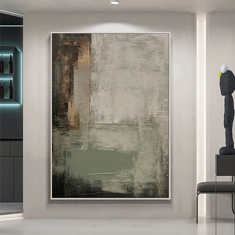 Mintura Hand Painted Abstract Green Oil Paintings on Canvas Modern Abstract Wall Art Picture For Home Decoration Ready To Hang With Stretched Frame