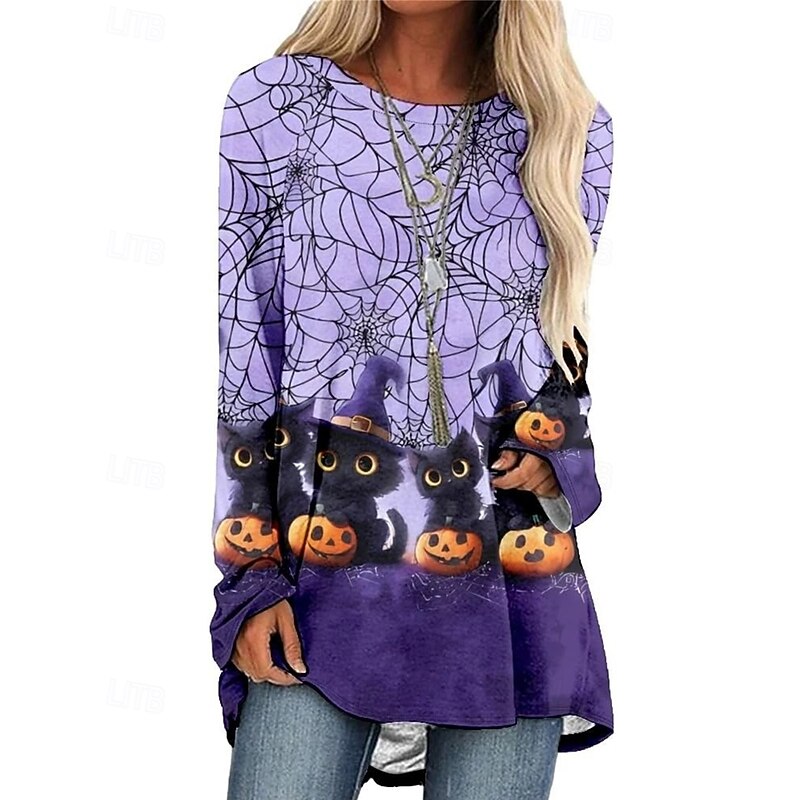 Women's T Shirt Color Block Casual Long Sleeve Crew Neck Regular Tops Daily Going out Weekend Print Maroon Black Yellow Purple Orange Spring4