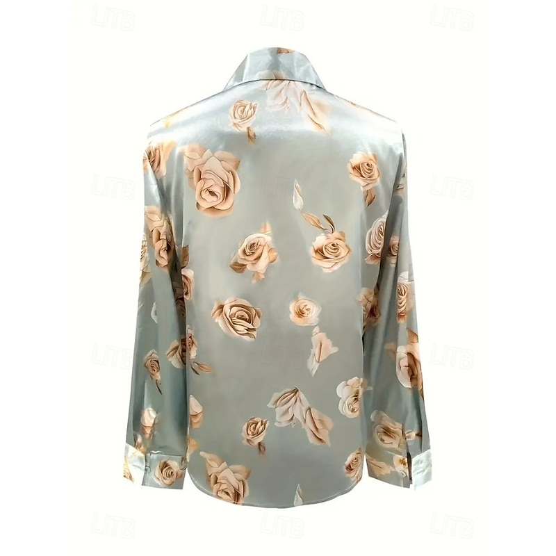 Women's Work Shirt Floral Graphic Elegant Stylish Basic Long Sleeve Shirt Collar Regular Tops Work Party Evening Wear Daily Yellow Light Green Blue Green Spring, Fall, Winter, Summer2